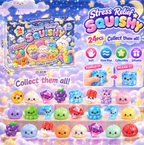 Original blue cloud-and-star countdown box with an illustrated assortment of colorful mixed squishy characters
