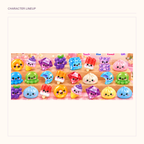 Full-width original pictured lineup of colorful mixed squishy characters
