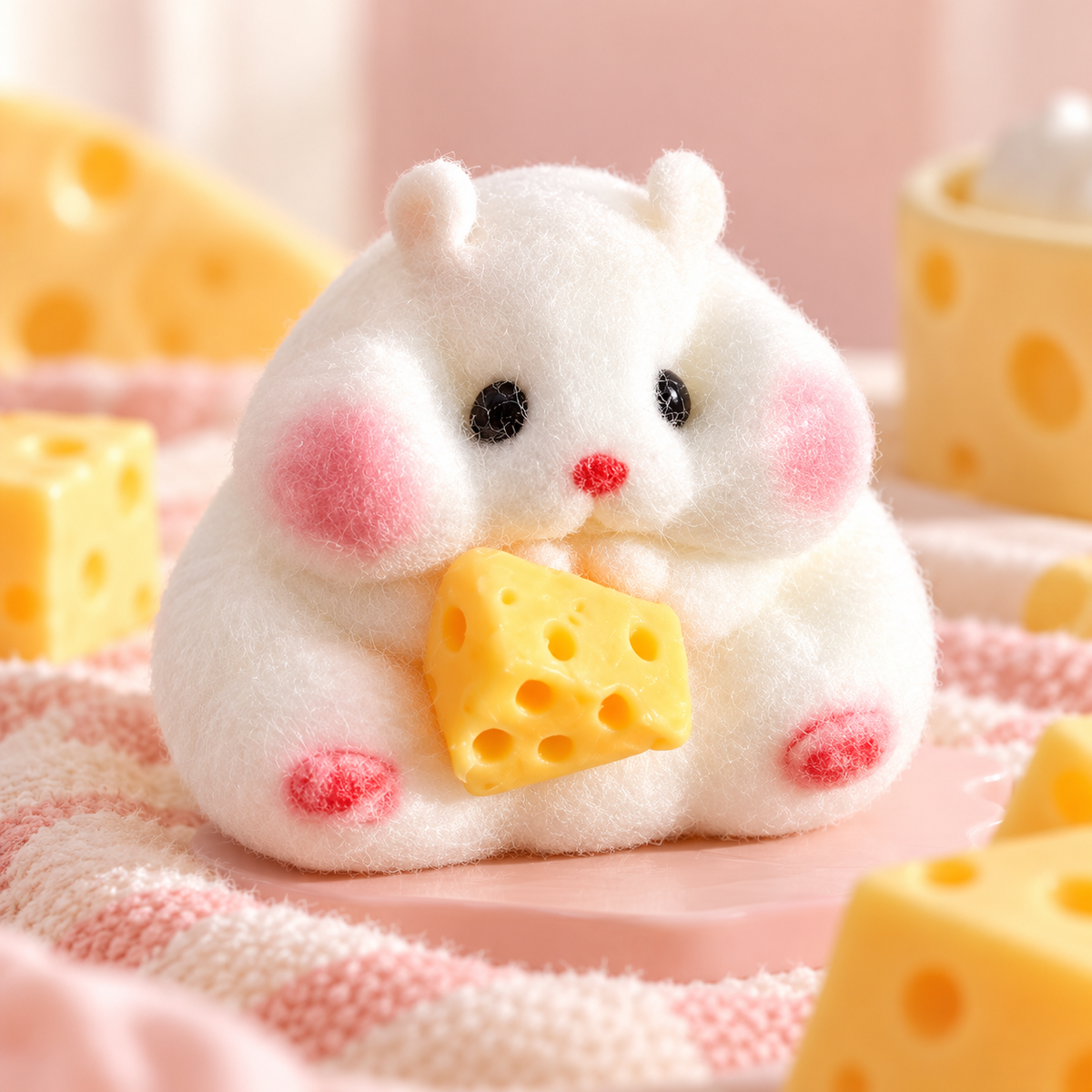 White Hamster & Cheese Squishy – Food-Grade Silicone Sensory Toy